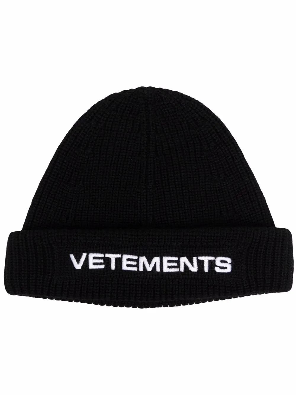 

Шапка бини в рубчик с вышитым логотипом VETEMENTS, черный