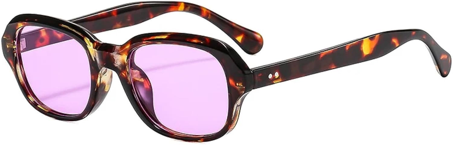 

Винтажные овальные солнцезащитные очки для женщин и мужчин, модные, с прозрачными линзами Ocean, защитой от УФ-излучения UV400, заклепками, в стиле панк UATXTAU, Leopard Purple