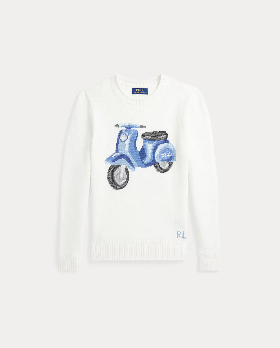 

Детская хлопковая футболка с принтом на груди Polo Ralph Lauren, белый
