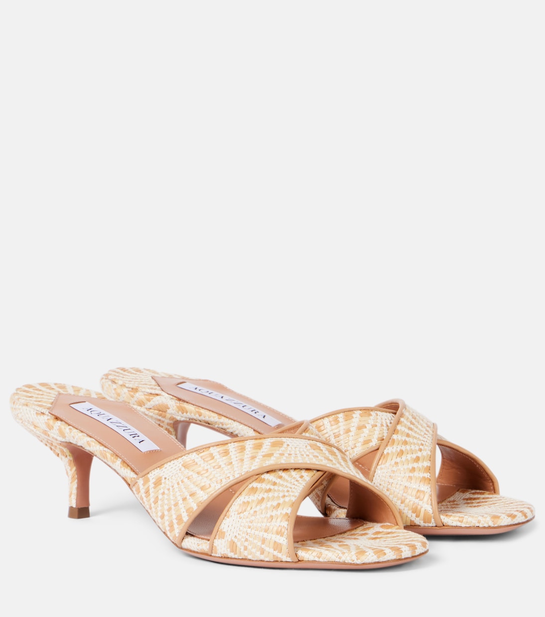 Мюли Divine 50 из рафии с кожаной отделкой Aquazzura, Natural