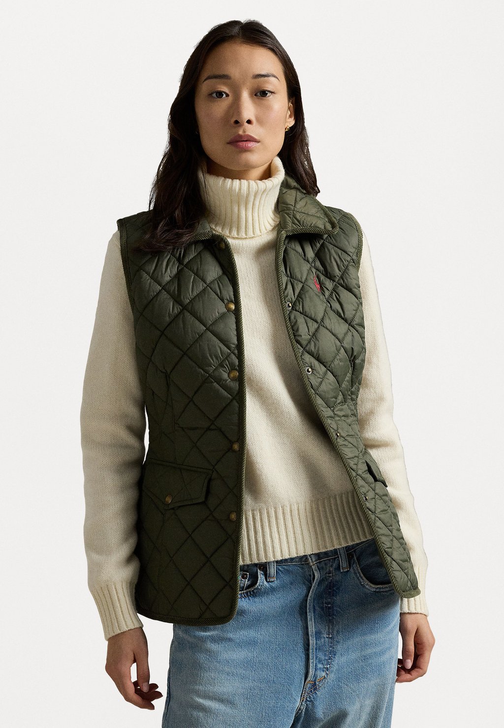 

Жилет CORDUROY TRIM QUILTED VEST Polo Ralph Lauren, темно-зеленый