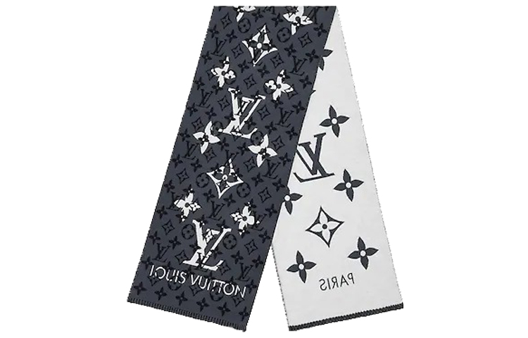 LOUIS VUITTON Шерстяной вязаный шарф унисекс, Black White — фото 2