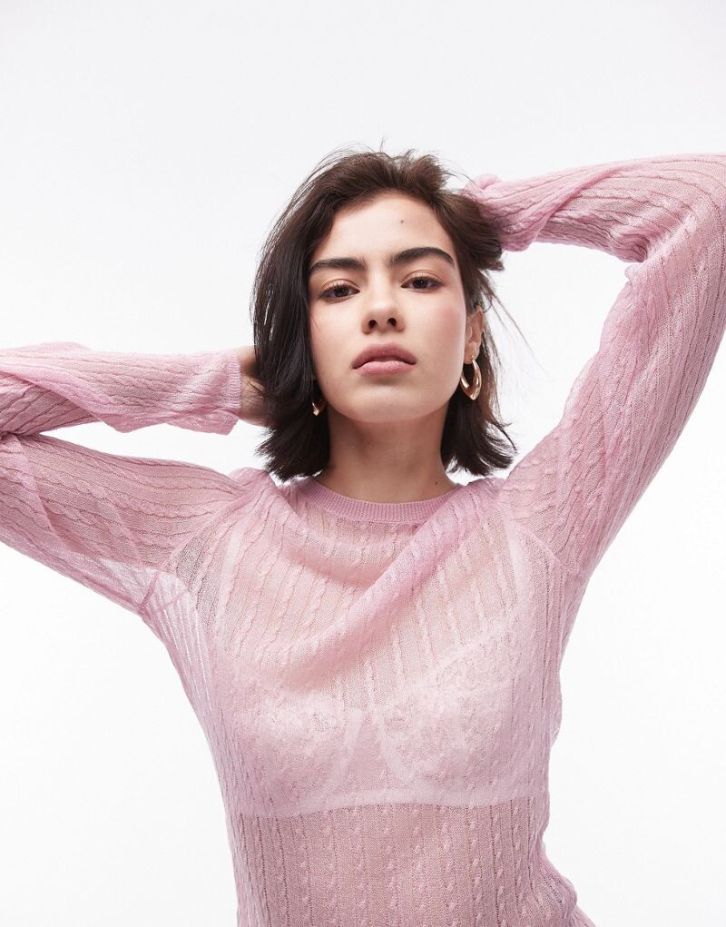 

Topshop – розовый топ с длинными рукавами из прозрачной ткани
