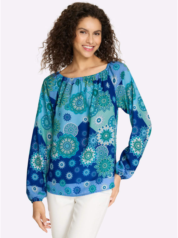 

Блузка с принтом королевского синего и зеленого цветов Heine