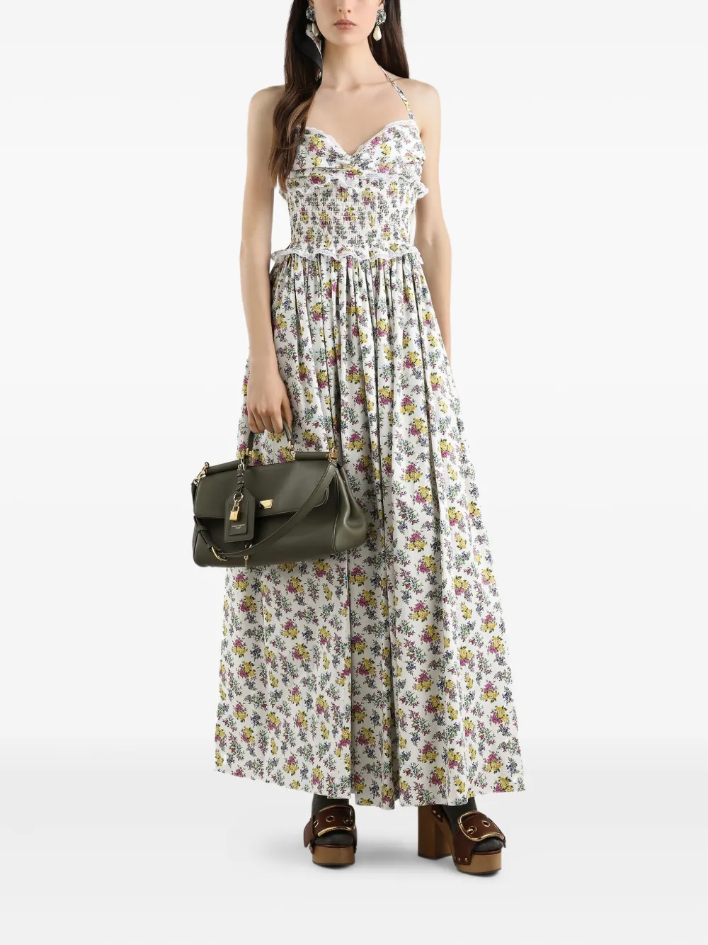 Платье макси с цветочным принтом и оборками DOLCE & GABBANA, белый — фото 2