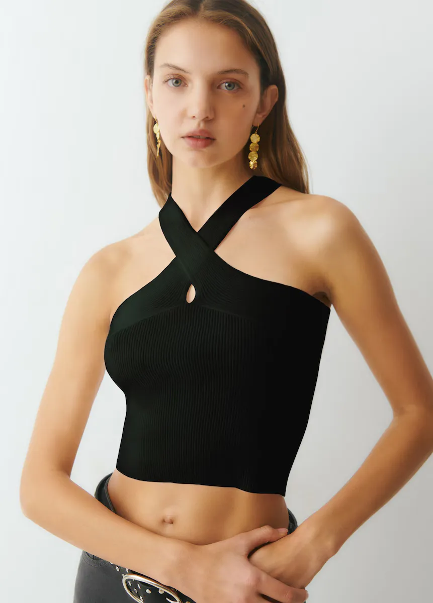 

Женский трикотажный топ с перекрещивающимся вырезом горловины Brownie, черный