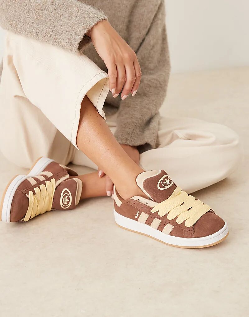 Двойные кроссовки Adidas Originals Campus 00 в коричневом и кремовом цветах