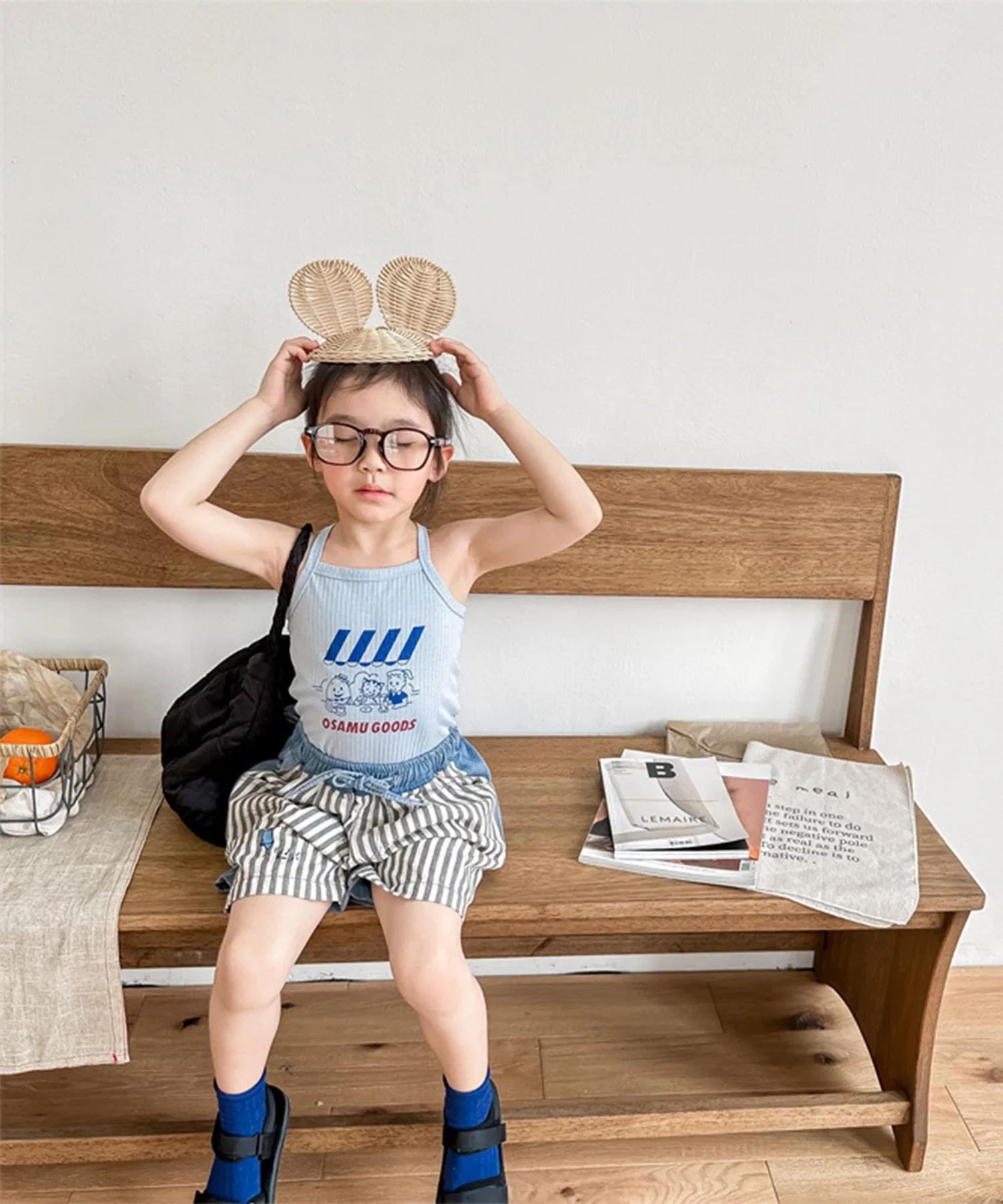 【aimoha-KIDS-】Детская одежда: джинсовые брюки-шорты с принтом (однотонные и в полоску) — фото 3