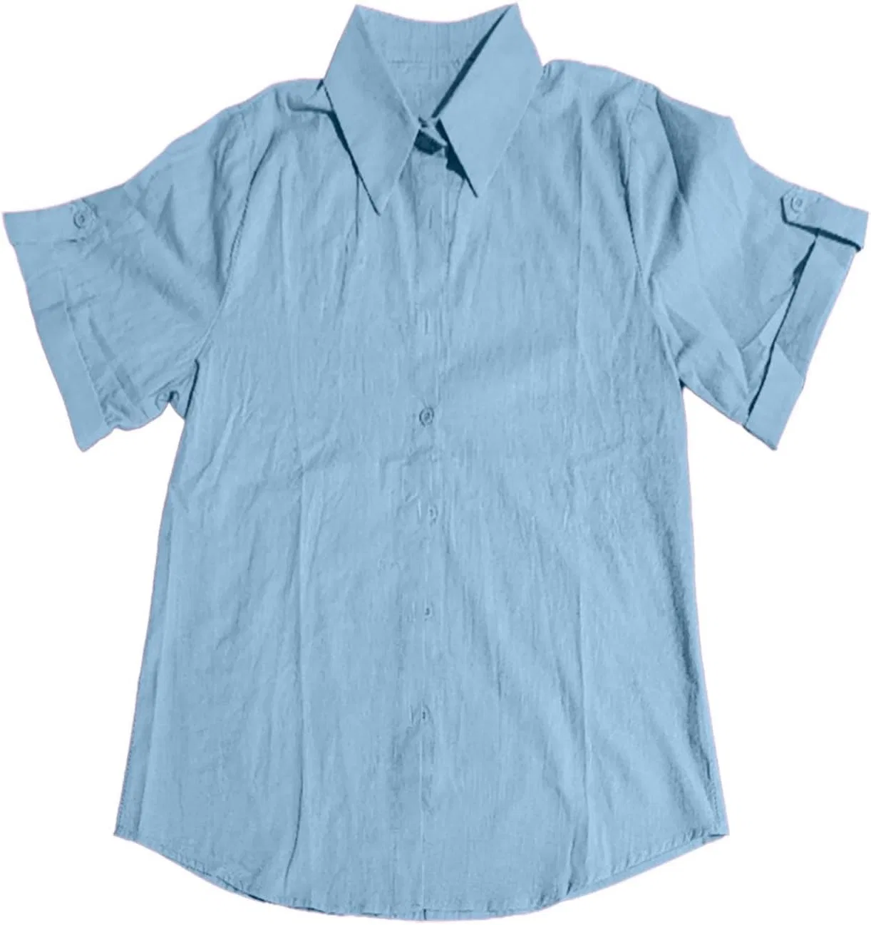 Блуза с коротким рукавом, хлопковая, Women's Cotton Short Sleeved Button Down Shirt, синий — фото 3
