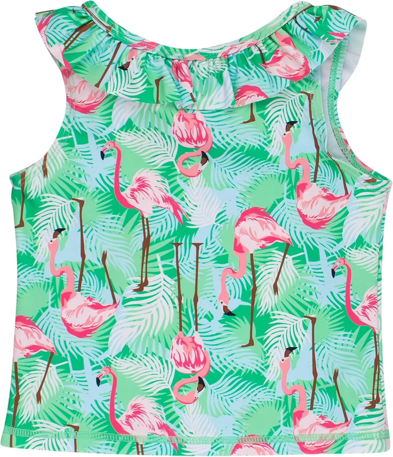 Топ для активного отдыха RuffleButts, Green Vibrant Flamingo — фото 4