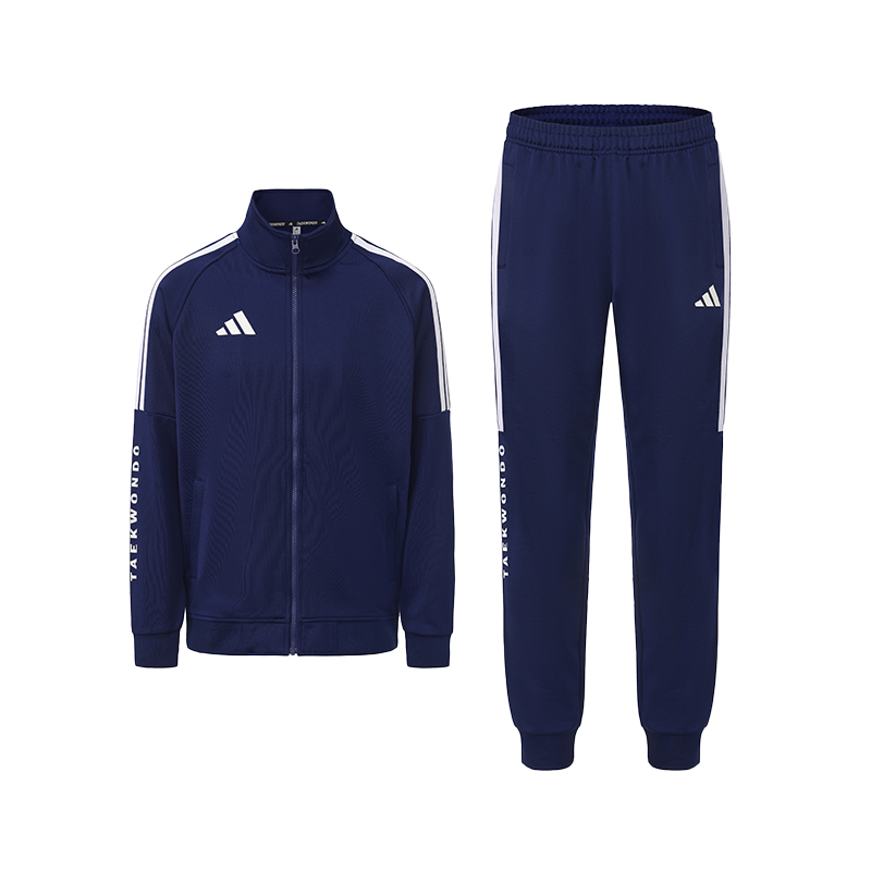 

3 Stripes Casual Sportswear Unisex Adidas, темно-синий set (stand collar top+fitted pants)