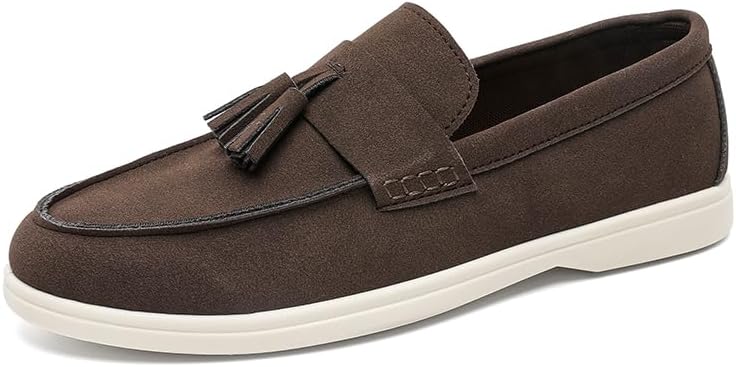 

Мужские повседневные замшевые лоферы с кисточками, обувь без шнурков с белой подошвой, доступна в коричневом, бежевом и рыжем цветах Generic