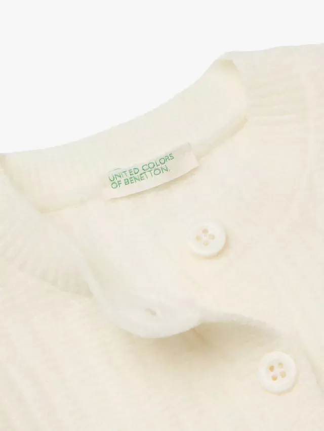 Детский вязаный кардиган с длинными рукавами, белый Benetton — фото 3