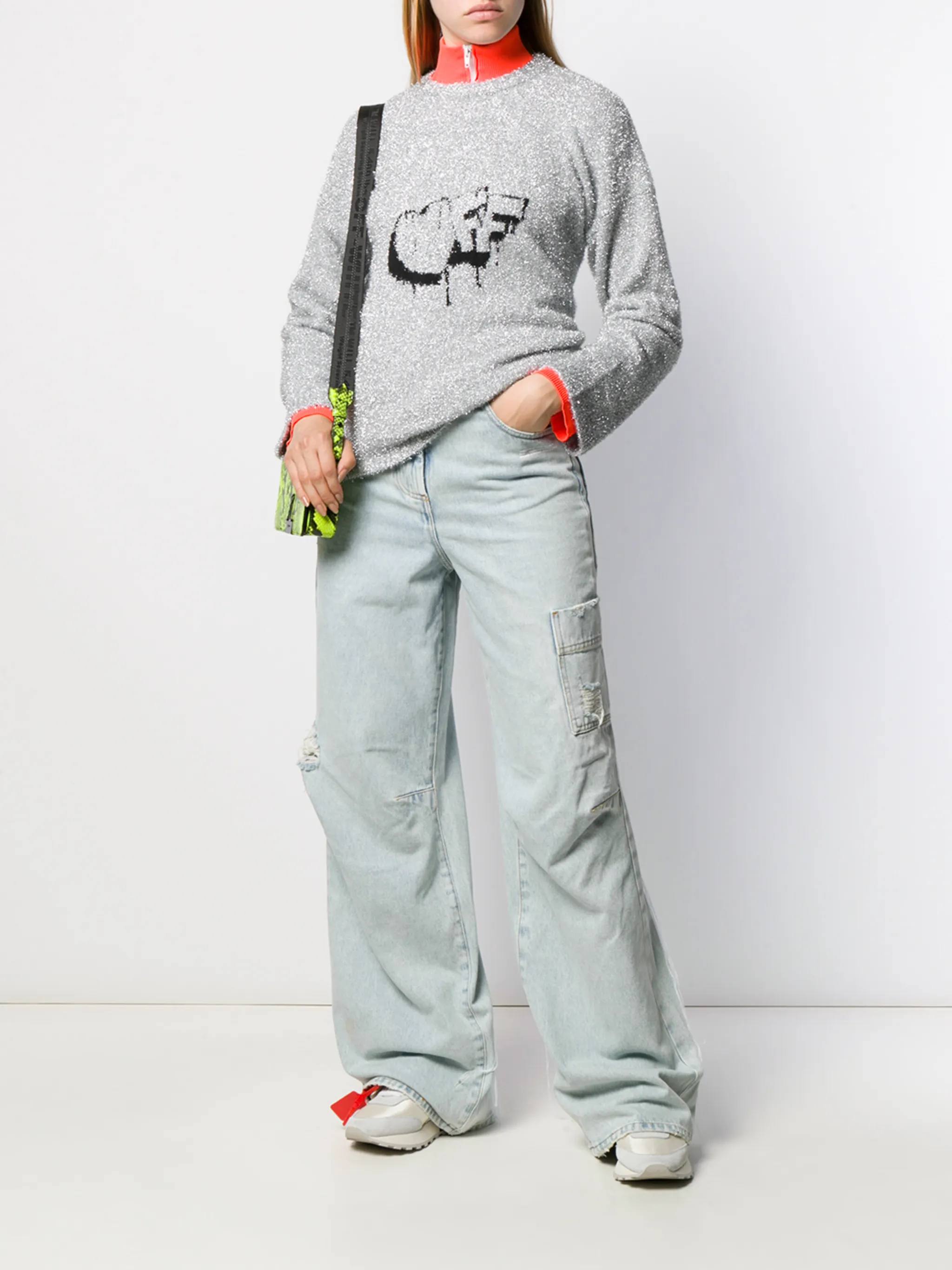 Джемпер Off с круглым вырезом Off-White, серебристый — фото 2