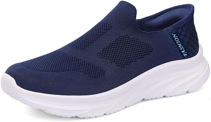 

Модные кроссовки с сетчатым верхом без шнурков, дышащие вязаные кеды, черные, синие, серые, легкие спортивные туфли с белой платформенной подошвой Generic