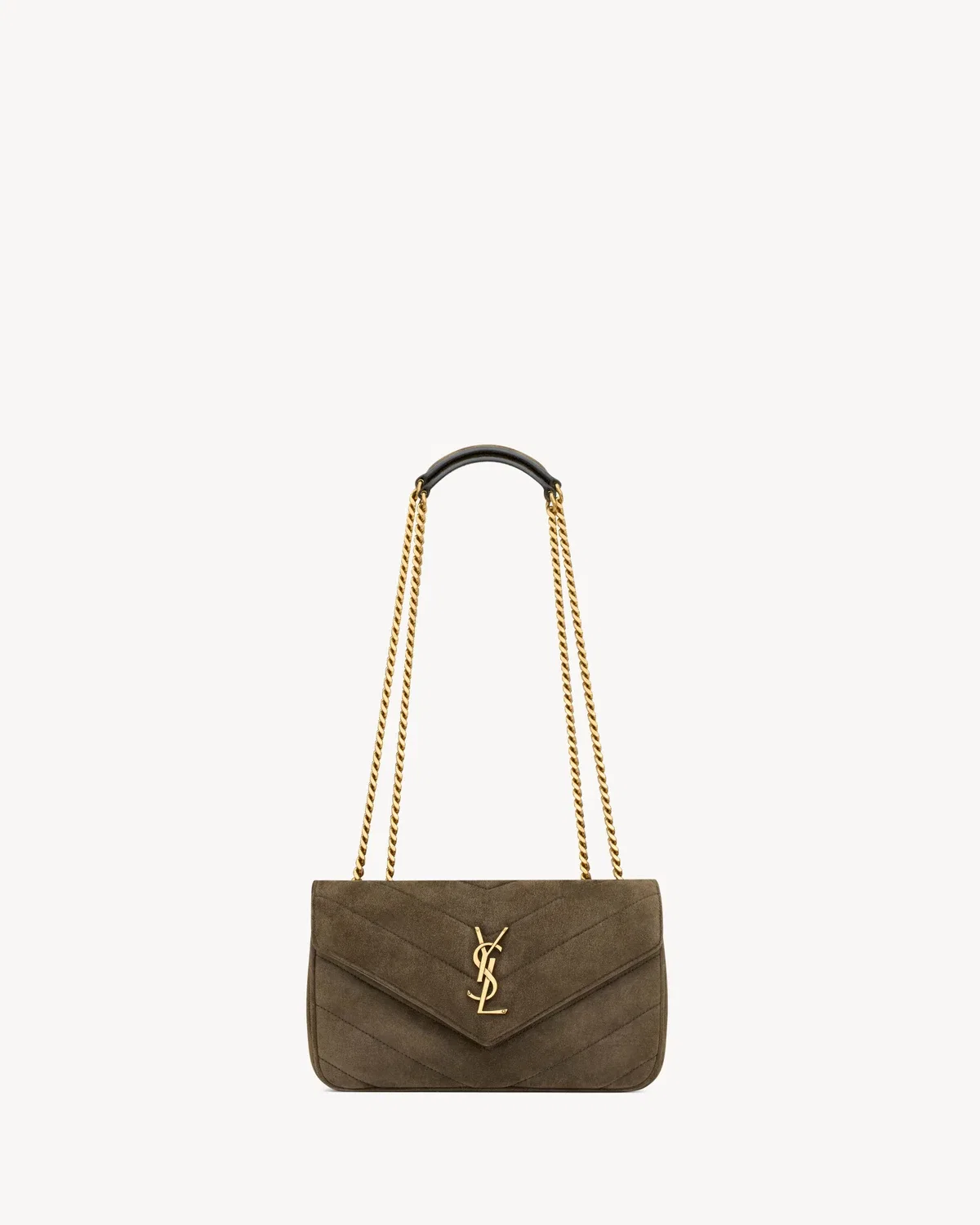 LOULOU маленькая из замши MATELASSÉ SAINT LAURENT, зеленый