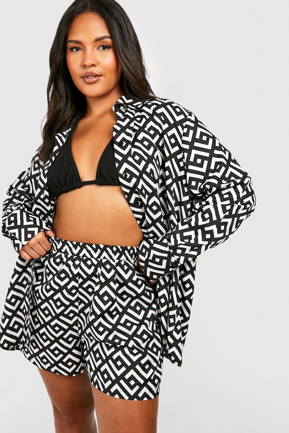 

Комплект из двух предметов plus mono geo принт рубашка и шорты Boohoo, черный