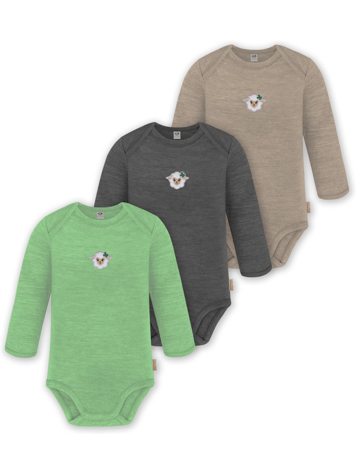 

Normani Outdoor Sports Комплект из 3 детских боди с длинными рукавами из мериносовой шерсти, цвет Окленд, бежевый/антрацитовый/зеленый