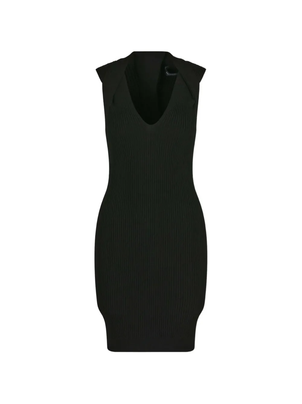 

Мини-платье в рубчик с v-образным вырезом BALMAIN, черный