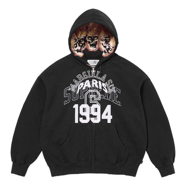 

Толстовка x mm6 maison margiela zip up hooded sweatshirt 'black white' Supreme, черный