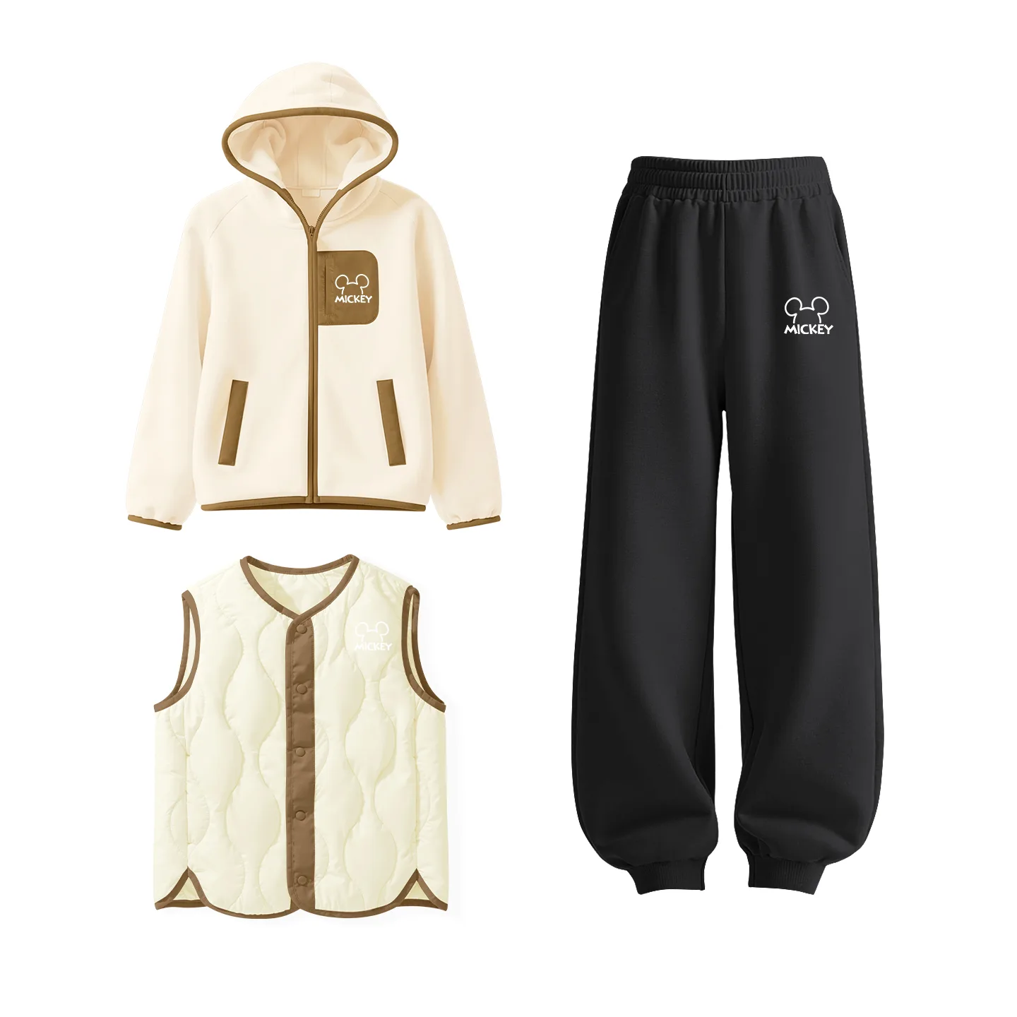 Детская повседневная худи на флисе Disney, [Thickened and Fleece-Lined]Thick Board Di Line K Ecru+Thick Board Di Line K Ecru+Solid Color Black