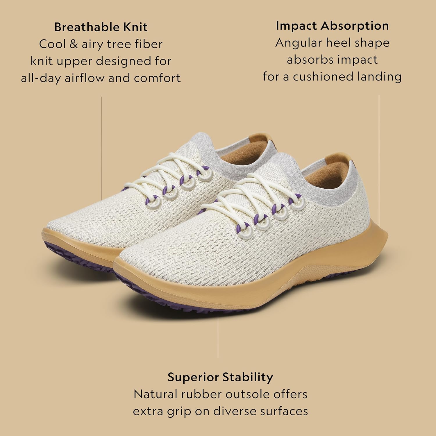 Мужские кроссовки Allbirds Tree Dasher 2 для активного бега и ходьбы, бежевый/кремовый — фото 3