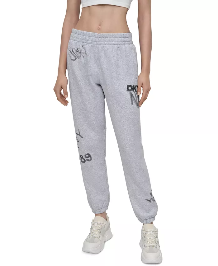 

Женские спортивные брюки из хлопковой смеси с логотипом Graffiti DKNY, серебряный