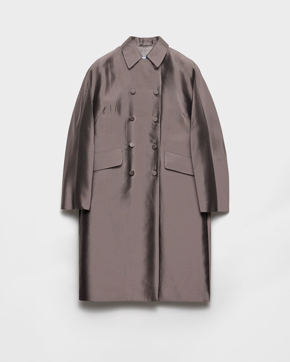 

Двубортное пальто из шерсти и шелка Prada, серый