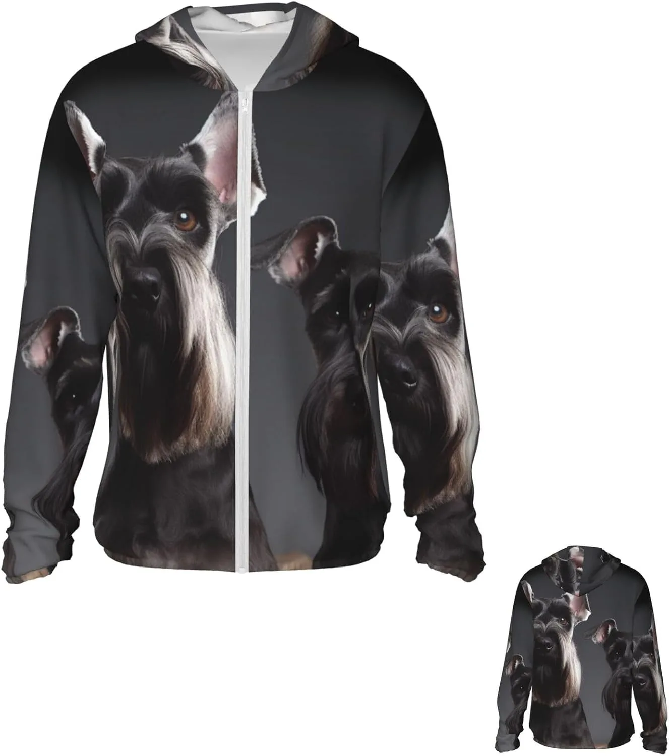 

Симпатичный худи для собак породы шнауцер с защитой от солнца UPF 50+, длинные рукава, карманы и молния PPTHSNVB