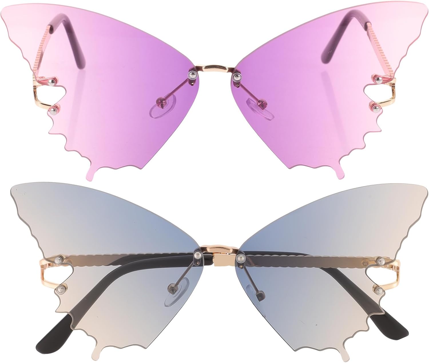 

2 пары солнцезащитных очков-бабочек для женщин, винтажные безободковые тонированные очки с градиентными линзами, легкие модные очки для пляжа и лета Abaodam, Assorted Color