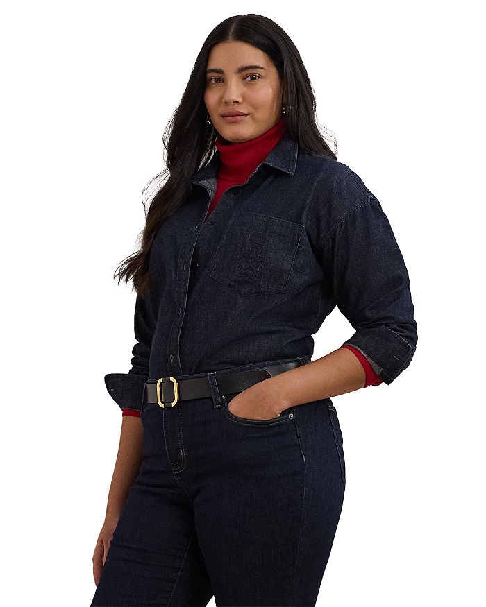 

Плюс свободная джинсовая рубашка Ralph Lauren, синий