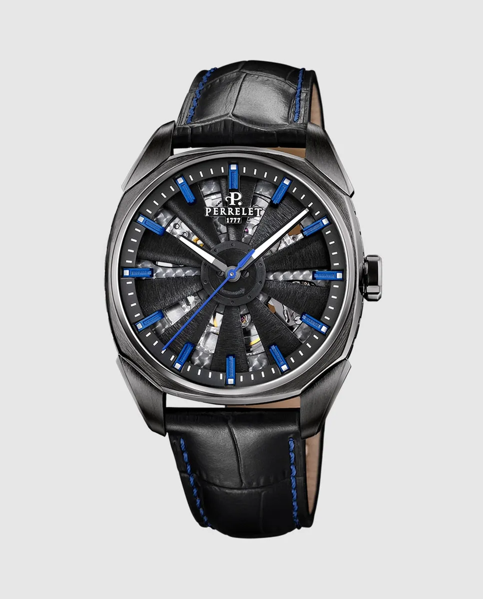 

A1062/2 Turbine Urban Skeleton мужские часы в черной коже Perrelet, черный