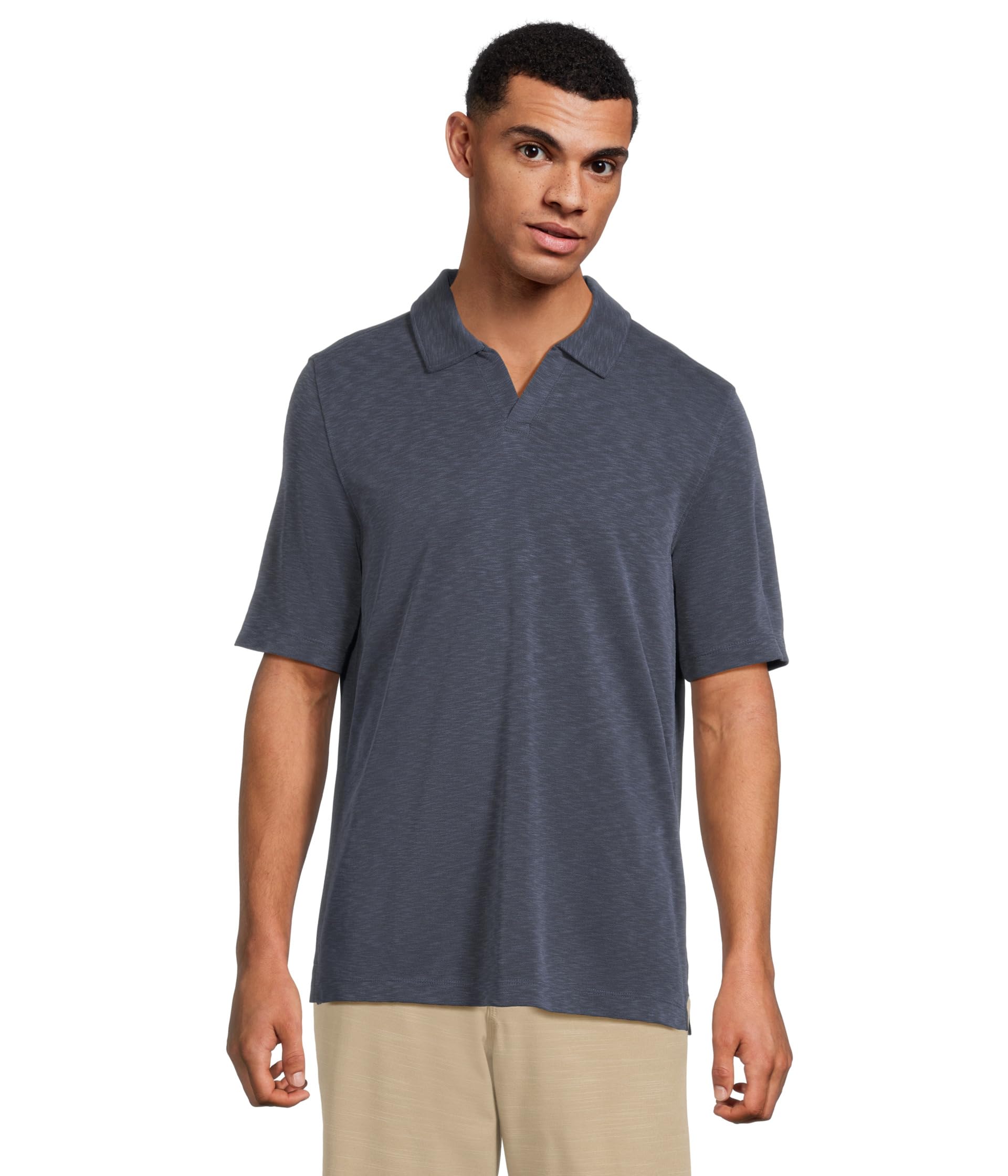 

Поло Johnston & Murphy Vintage Slub V-Neck Polo, темно-синий