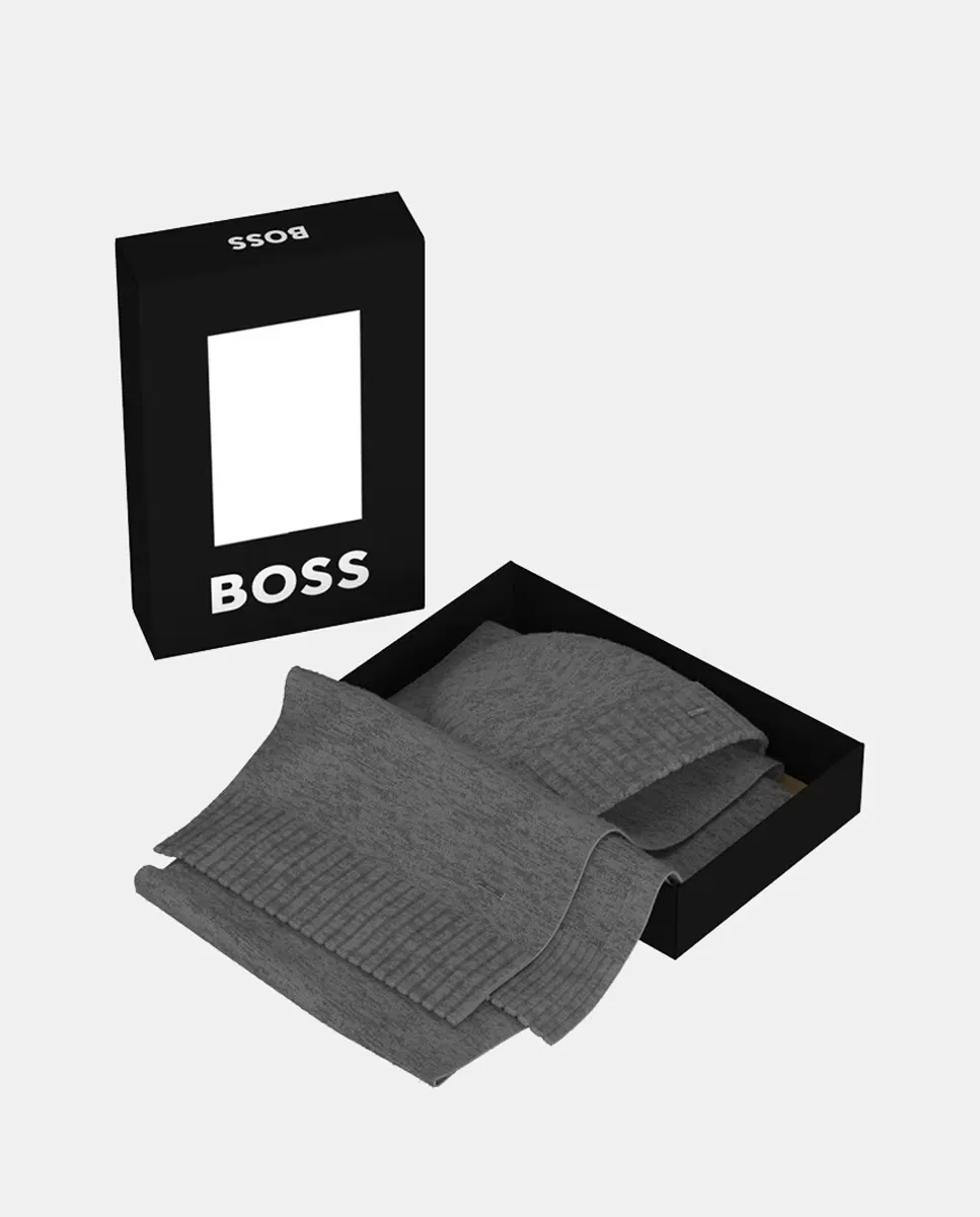 

Мужской комплект из шапки и шарфа Boss, серый
