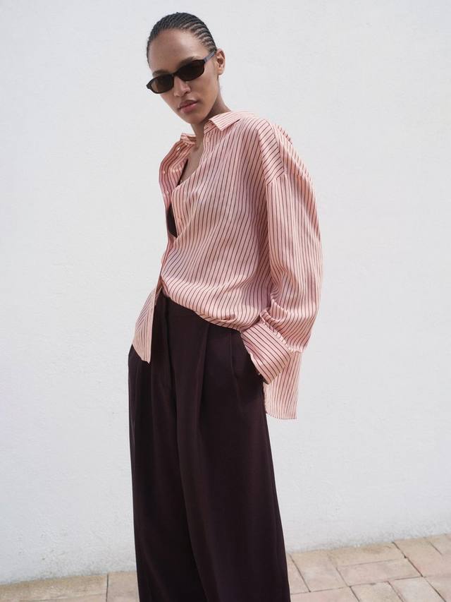 

Рубашка Penelope Stripe оверсайз Mango, Pink