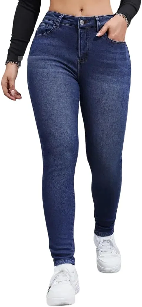 

Женские джинсы с высокой талией и флисовой подкладкой, утепленные, скинни SYHHL