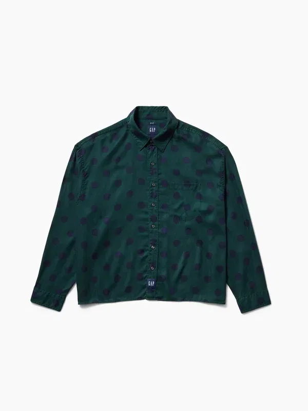 Блуза свободного кроя Awake ny twill dotted big shirt button down blouse Gap, кампусный зеленый — фото 4