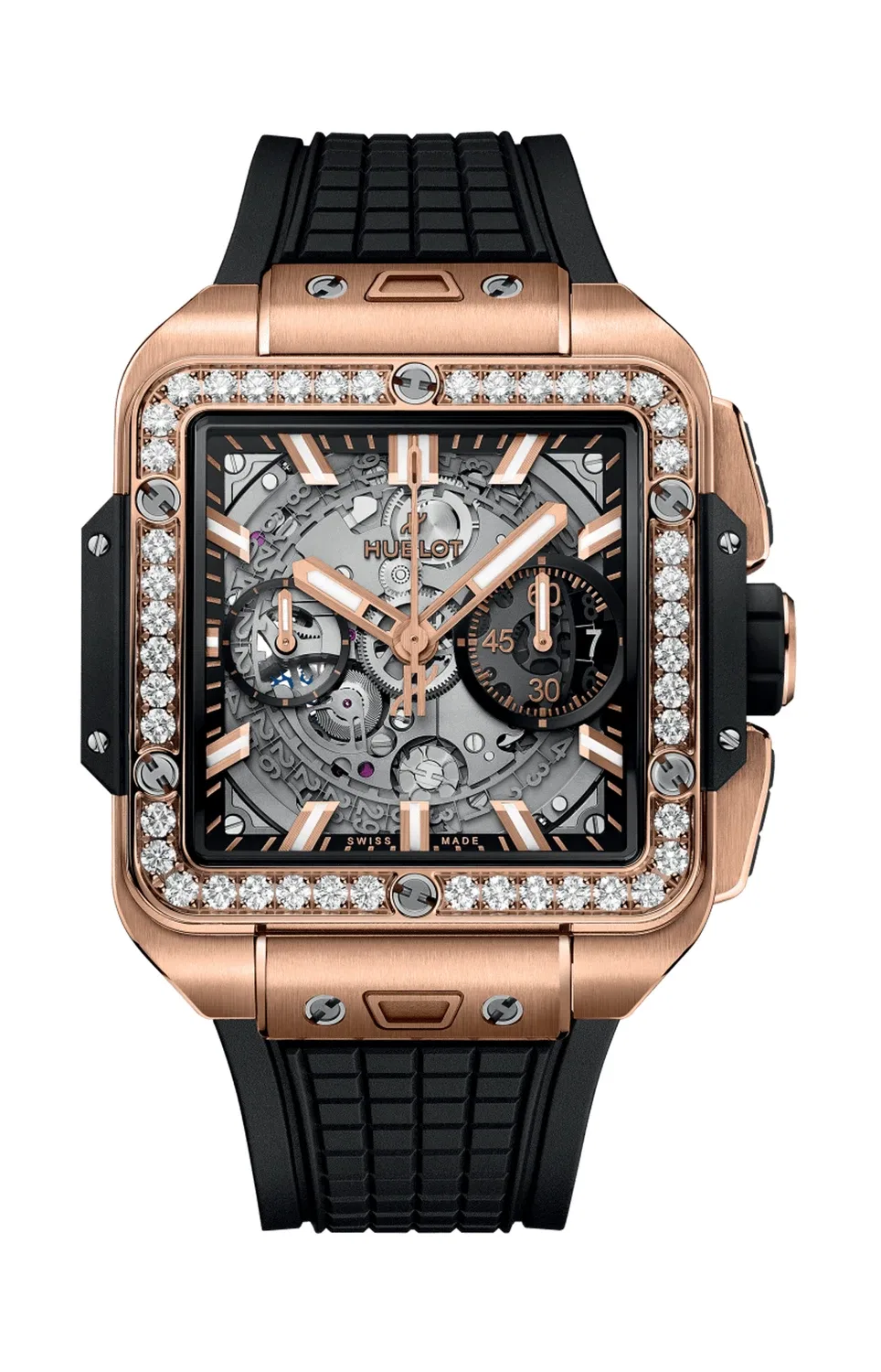 КВАДРАТНЫЕ УНИКО KING GOLD С БРИЛЛИАНТАМИ 42 ММ - 821.OX.0180.RX.1204 HUBLOT, золотой