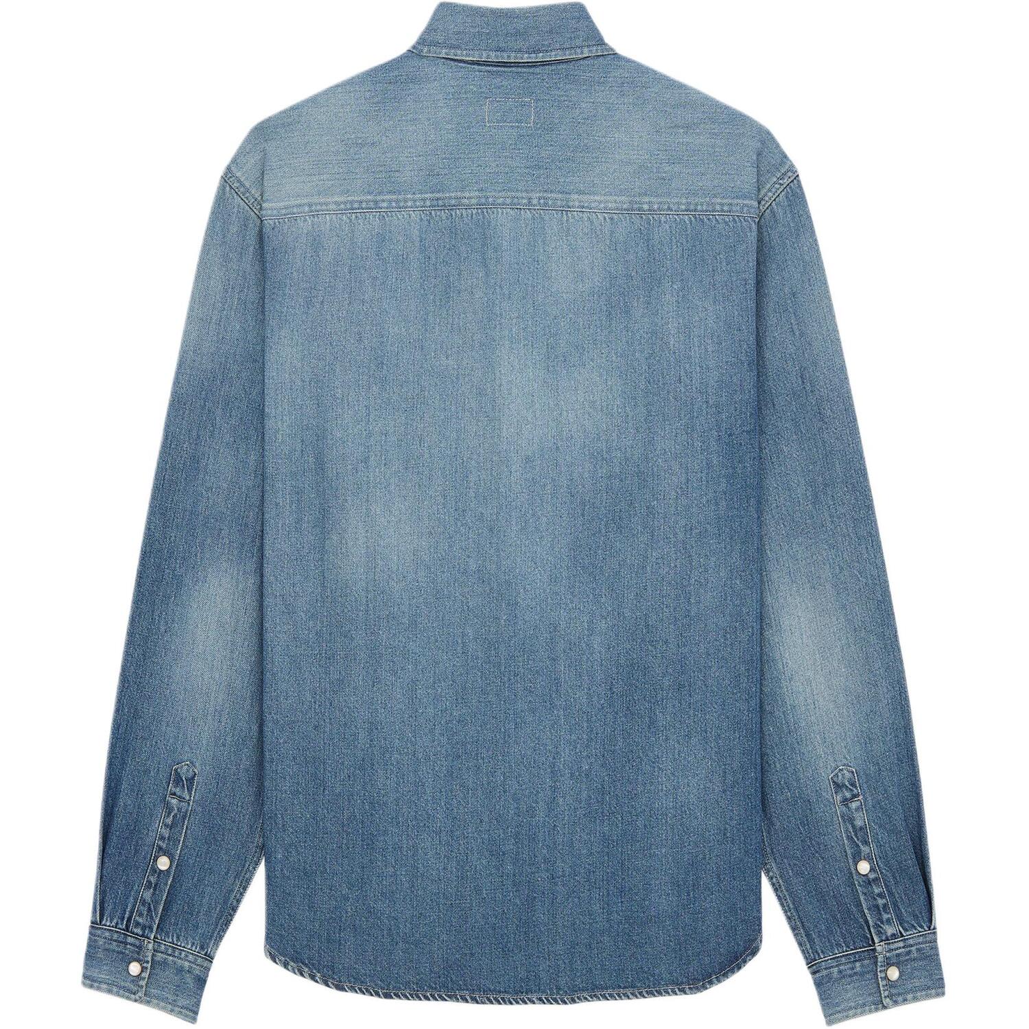 Saint Laurent Мужская рубашка Horizon Blue с заостренным воротником, средней плотности джинсовой ткани — фото 3