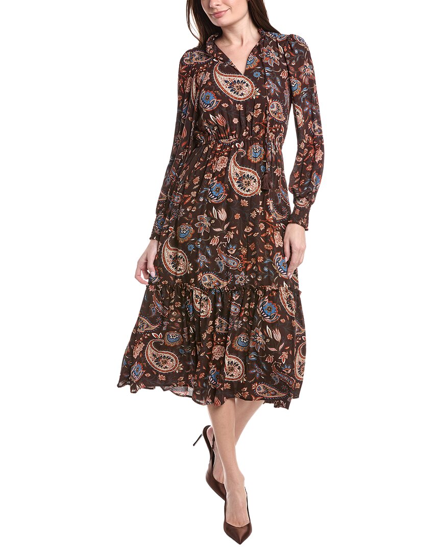 

Платье миди с баской и подолом T Tahari, коричневый