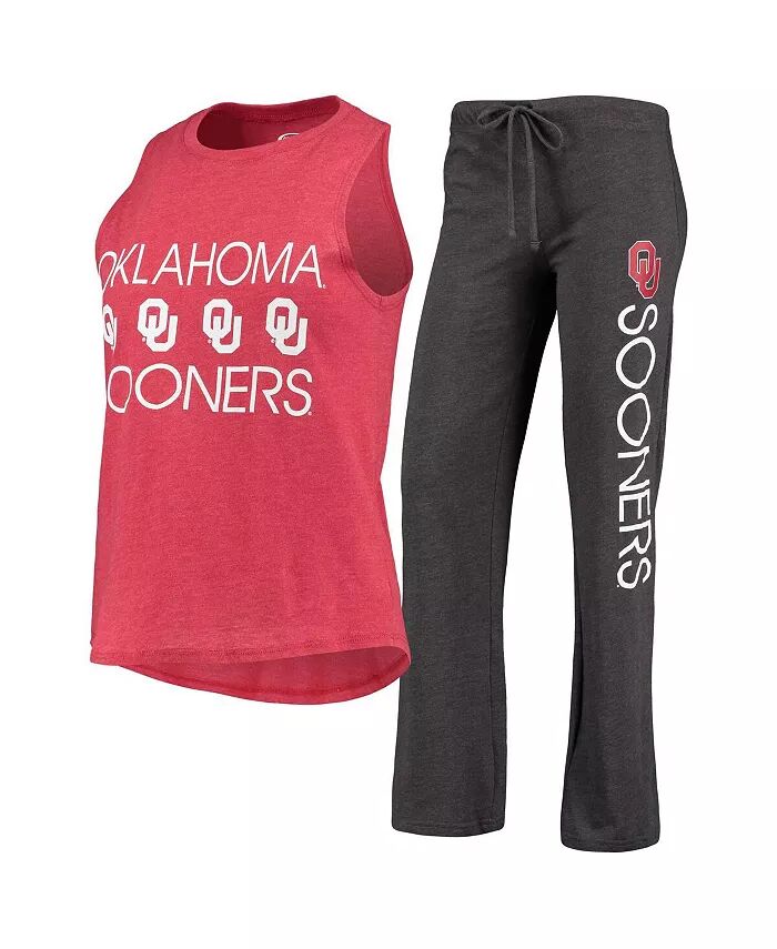 

Женский комплект для сна из майки и брюк Oklahoma Sooners Team темно-красного и угольного цвета Concepts Sport