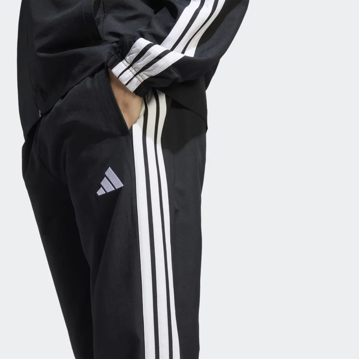 Мужской спортивный костюм Adidas Sportswear Basic Woven с тремя полосками, чёрный — фото 2