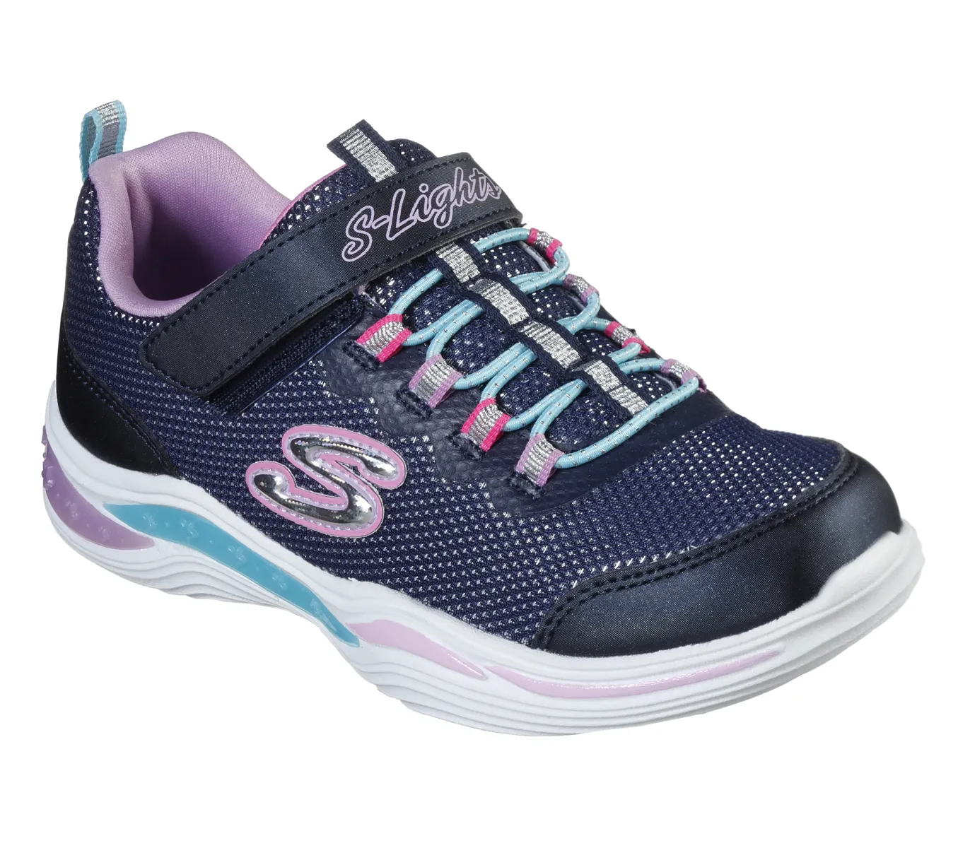

Детские кроссовки Skechers "BLinkschuh POWER PETALS", с функцией мигания, повседневная обувь, полуботинки, туфли на шнуровке Skechers Kids, цвет Navy-Multi