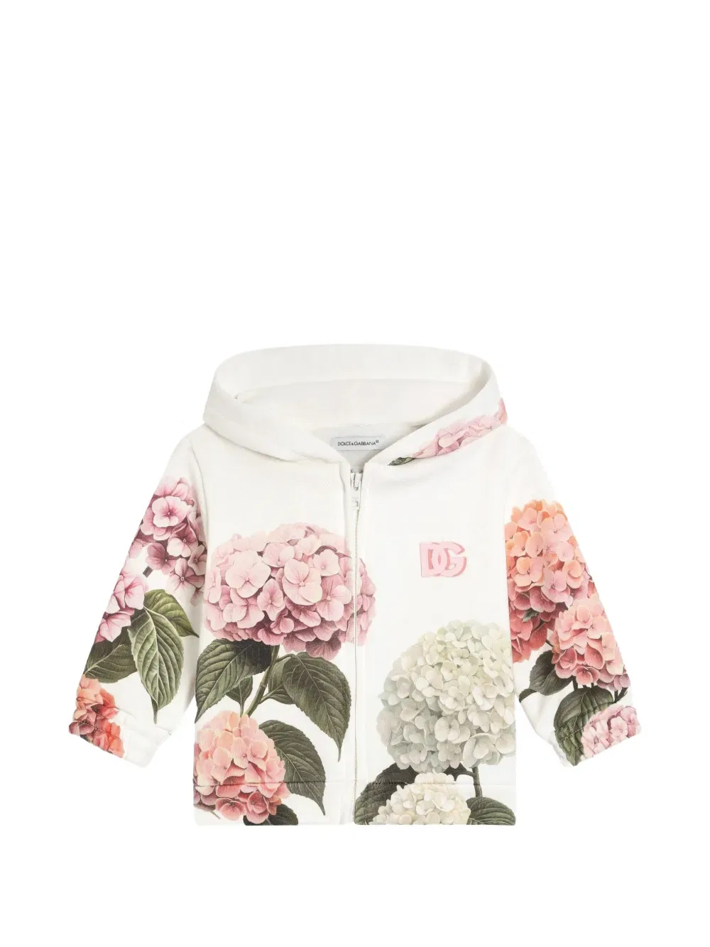 Толстовка с капюшоном, украшенная принтом в виде гортензий и нашивкой Dolce & Gabbana Kids, белый