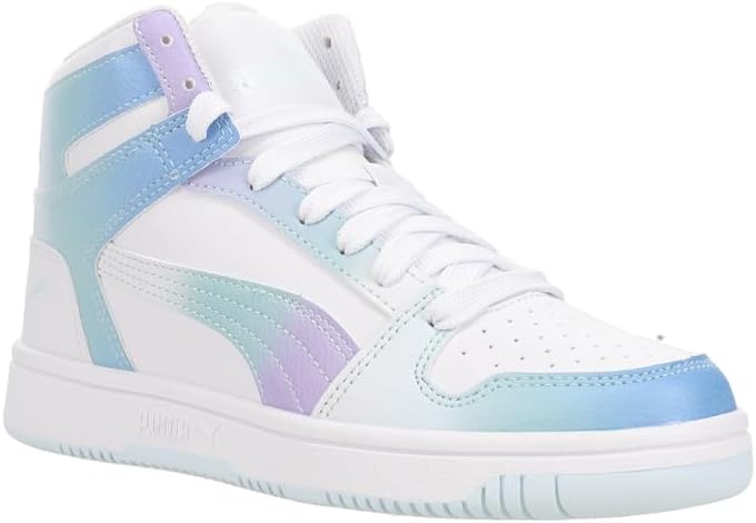Кроссовки PUMA Rebound Layup Mid для мальчиков, белый/фиолетовый/бирюзовый — фото 2
