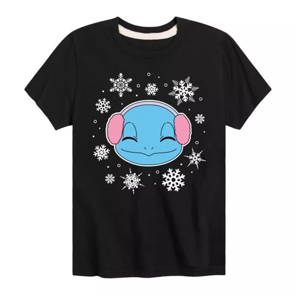 

Футболка для мальчиков 8-20 лет с принтом покемона Squirtle и снежинки Licensed Character, черный