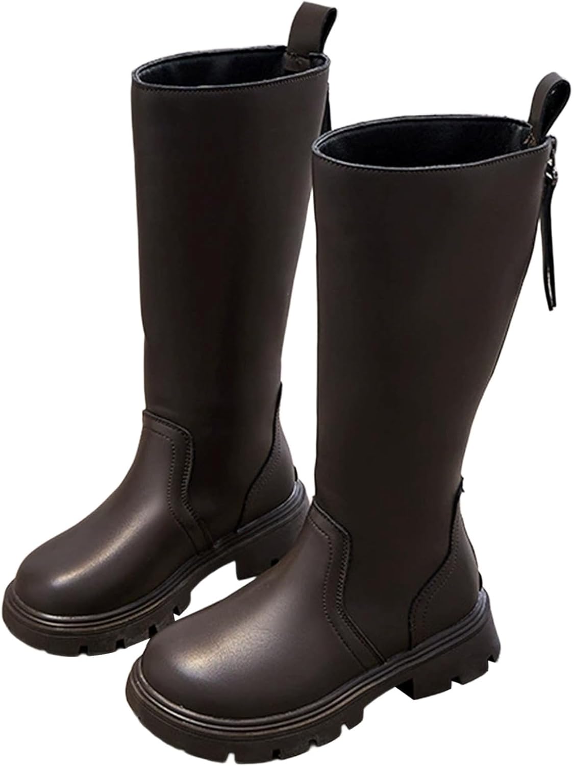 

Детские сапоги до колена для девочек, сапоги средней длины, верховые сапоги, искусственная кожа, молния, панк/гот стиль, осень-зима, с бантом, боевые сапоги, маленькие и большие размеры Generic, B02 Brown