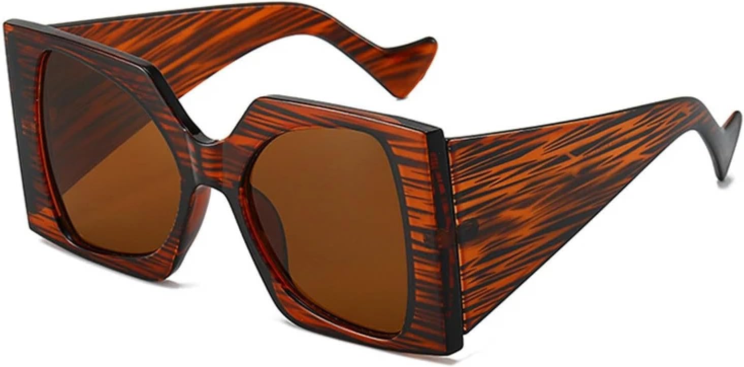 

Модные солнцезащитные очки большого размера с двухцветным дизайном для женщин, ретро-градиентные очки с защитой от УФ-излучения UV400; модные солнцезащитные очки для мужчин с леопардовым принтом TVTBBVV, Tea Striped Tea