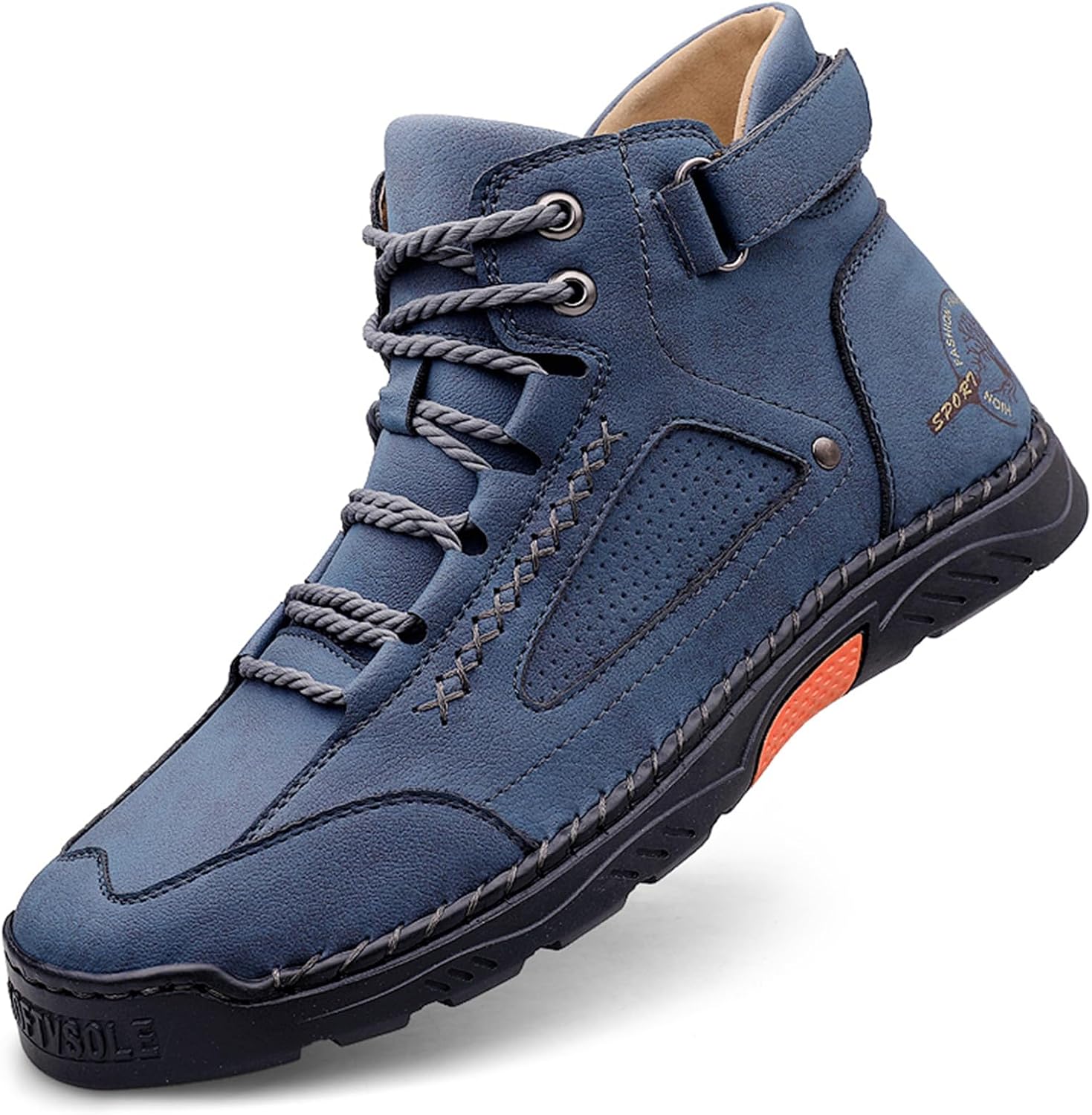 

Мужские высокие ботинки Chukka ручной работы из кожи с шнуровкой, легкие, мягкая и дышащая конструкция, округлый носок, плоская подошва, повседневные, для прогулок на улице, походов и ежедневного вождения Tengfeifly, синий