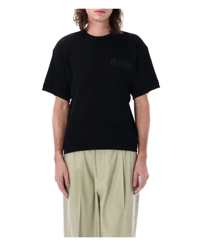 

Черная вафельная футболка с вышитым логотипом. Magliano, черный